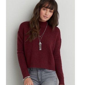American Eagle Mock-Neck Crop Sweater Maroon